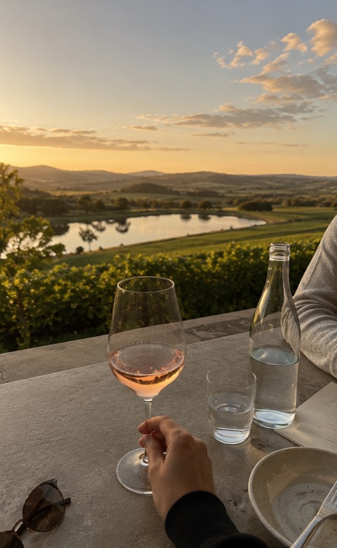 Tasting a glass of rosé at sunset